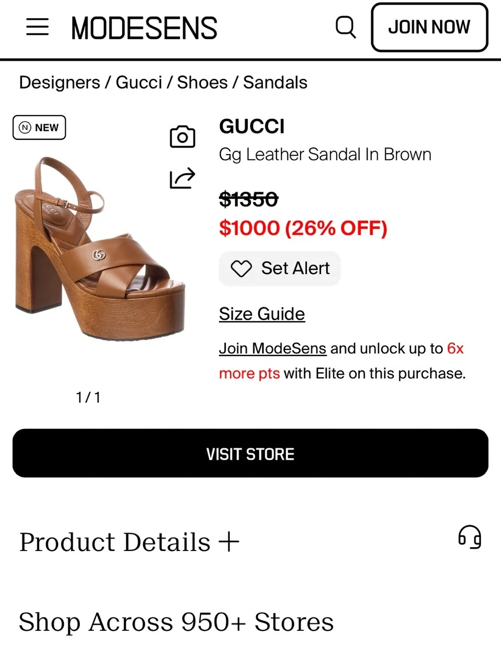 Gucci Brown Leather Platform Sandal with GG Charm